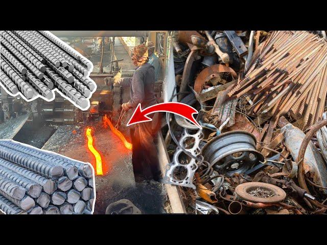 Amazing Manufacturing Process of Iron Rod in Factory | process of recycling metal scraps to make rod