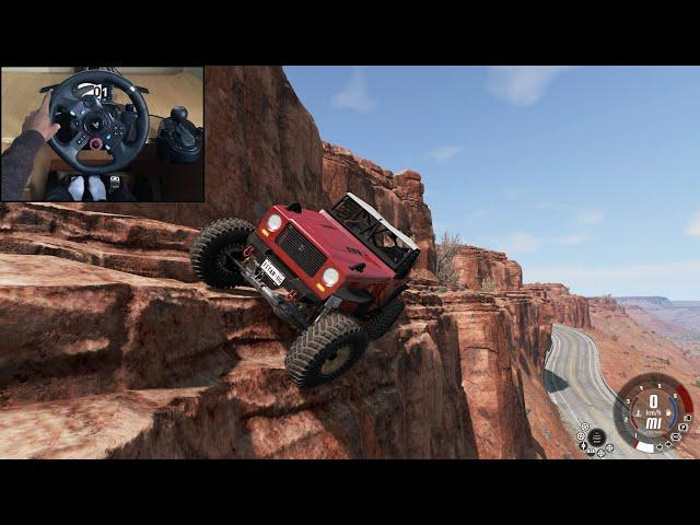 Dangerous offroading along cliff edge | BeamNG.drive | Steering Wheel Gameplay