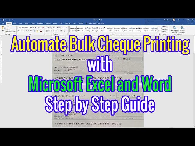 Automate Digitally Bank Cheque Writing and Bulk Printing with Microsoft Excel and Word Hindi | Urdu