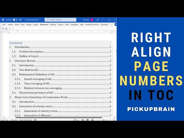 How to align page numbers in Table of Contents in Ms Word [2021]