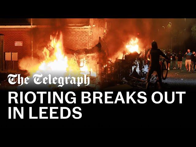 Leeds riots: Police car flipped and bus on fire as violence breaks out