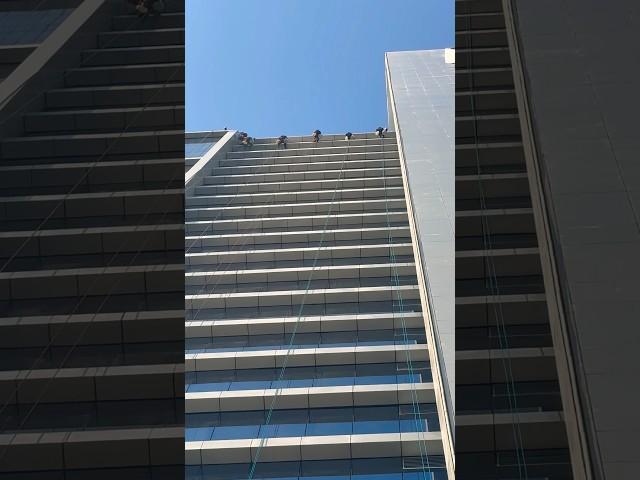 How the team cleaning the building glass from outside in this height #glass #cleaning #height