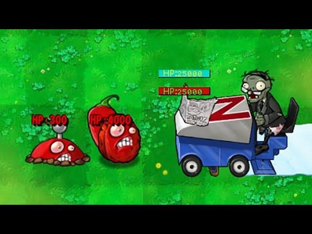 PvZ Hybrid - Team 9 Plants Vs Newspaper Zombie 50000 HP