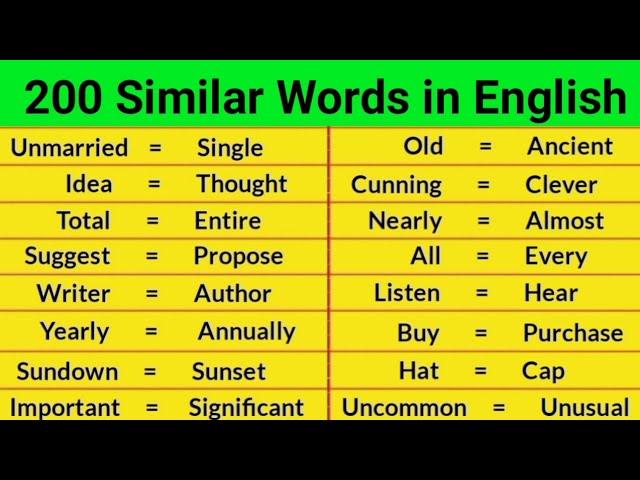 200 Similar Words | Similar Words in English | Vocabulary | Synonyms Words