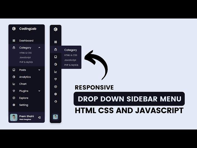 Responsive Dropdown Sidebar Menu using HTML CSS and JavaScript | Side Navigation Bar