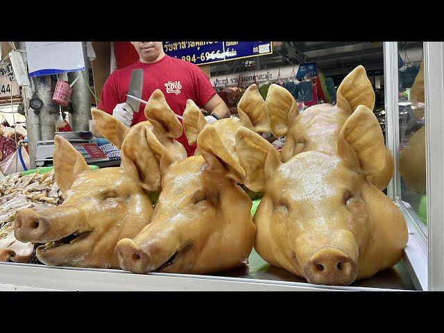 Amazing pig head cutting skills/ Stewed pig ear soup - Thai Street Food