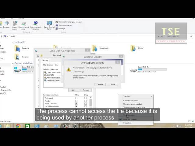 Error Applying Security. The process cannot access the file Windows 8.1