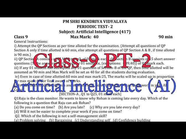 Class-9 AI (Artificial Intelligence) PT-2 Period Test Exam Question Paper / Session 2024-25 KVS