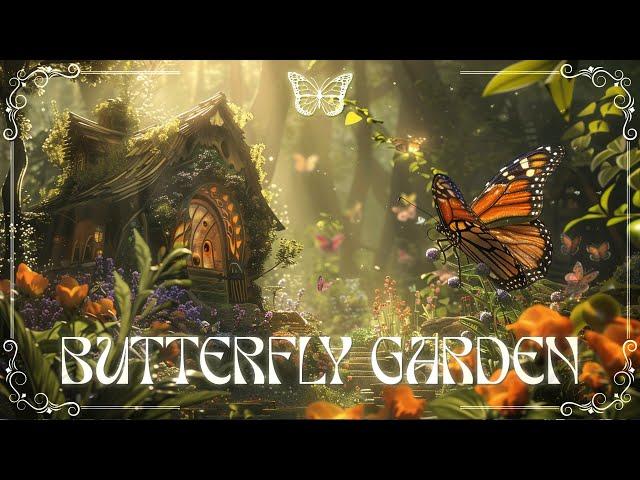 PEACEFUL BUTTERFLY GARDEN  4K(60FPS)Films | 8 Hours Relaxing Music & Cave Water Fall Amb 