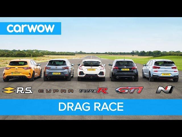 i30N vs Type-R vs Megane RS vs Cupra R vs 308 GTi - DRAG RACE, ROLLING RACE, BRAKE TEST & REVIEW!