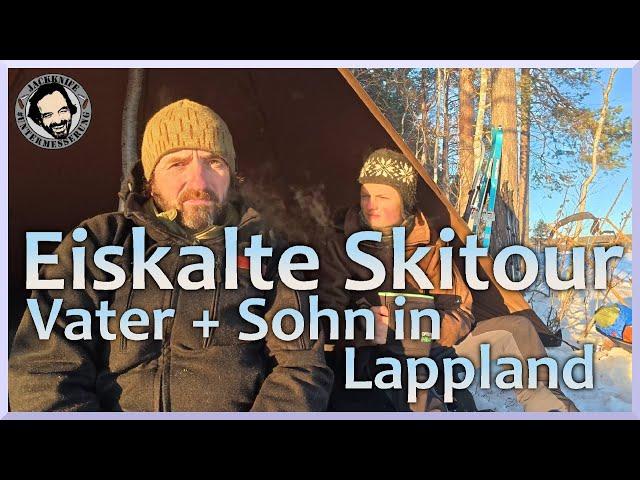 Ice cold tour -15 degreesLapland in winter without a tentFather + son tourSki and sleigh