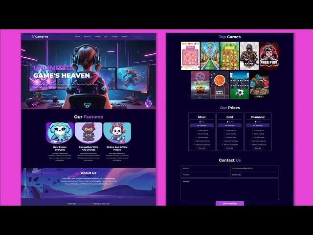 How To Create A Responsive Gaming  WebSite Design Using HTML, CSS and JavaScript, Step By Step.