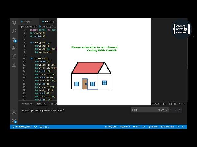 Very easy to Draw House using Python Turtle Graphics | Python Turtle Graphics #CodingWithKarthik