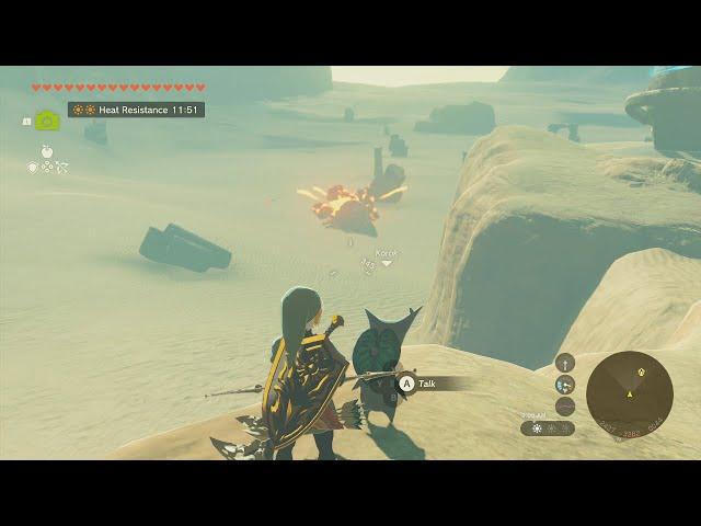 Korok impressed by Link's Trick Shot on Molduga