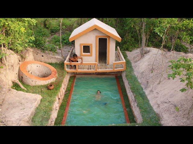 60 Day Of  They're Lived Build Water Well,Underground Swimming Pool And Underground House Using Wood