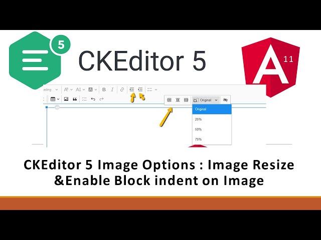 CKEditor 5 Angular 11  Image Options : Image Resize  & Enable Block indent on Image