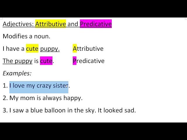 EHL 20 - Predicative and Attributive Adjectives