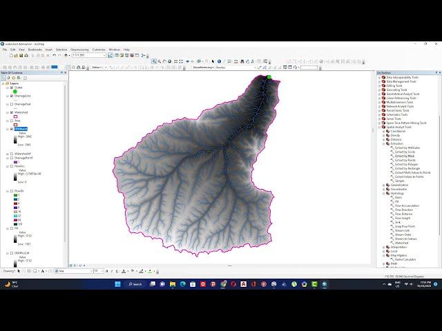 ArcGIS complete course Watershed Delineation and Drainage line from DEM