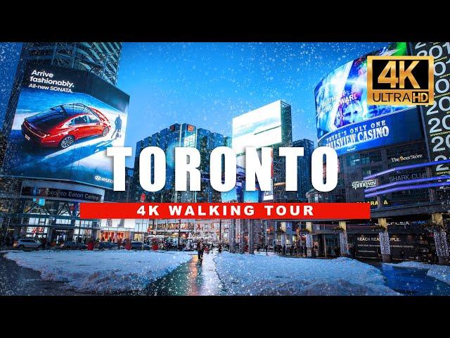  Toronto Snow Storm Walking Tour - Downtown Yonge Street Winter Wonderland [4K HDR/60fps]