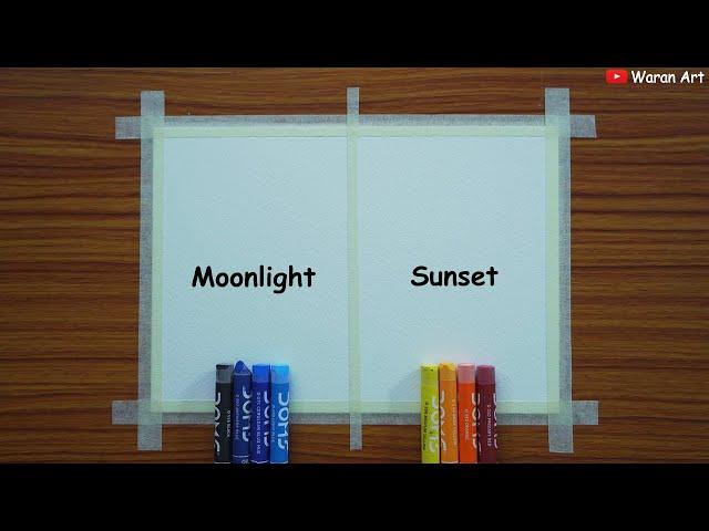 How to draw Moonlight and Sunset | Easy drawing for beginners | Oil pastel Drawing Step by step