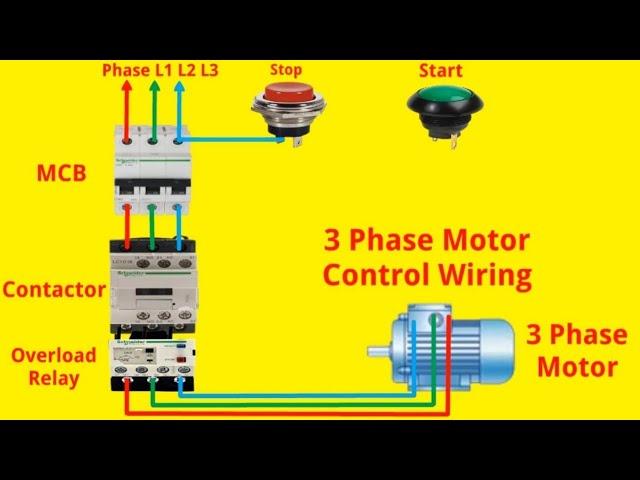 3 Phase Contactor Power and Control Wiring Connection with Stop & Start Push Button