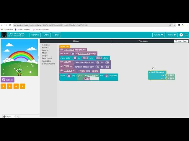 Lets code a Math Quiz in play lab - Coding for Kids in code.org- Learn basics of coding for kids