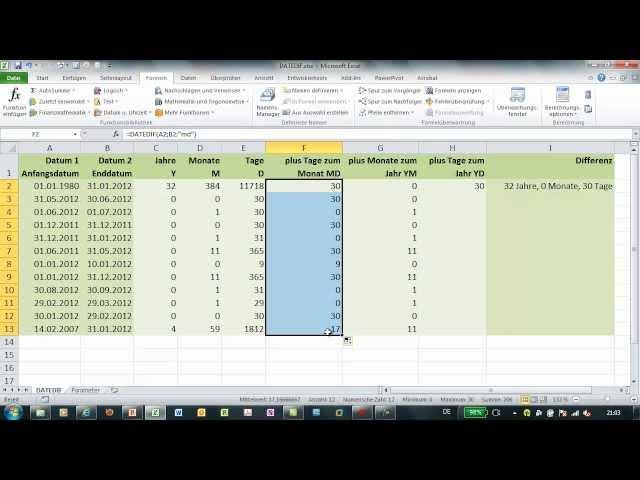 Excel - DATEDIF - Funktion für Datumsdifferenzen
