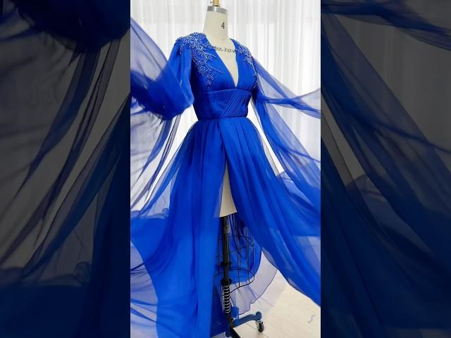 Making a v neck royal blue chiffon long dress #sewing #wedding #prom #fashion #hautecouture #gown