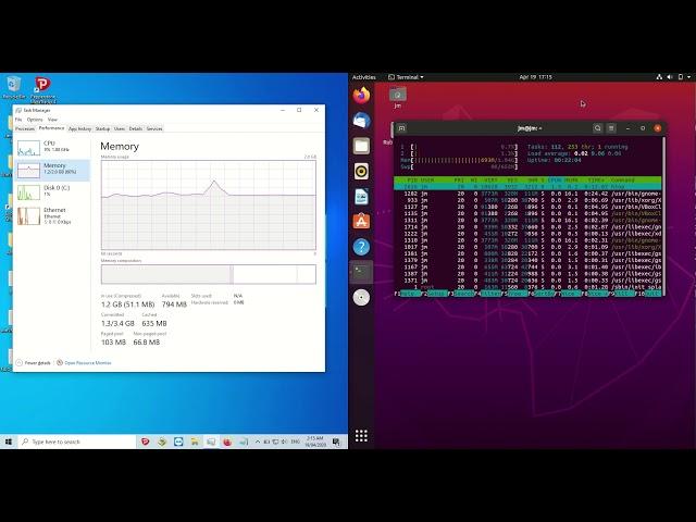 Ubuntu 20.04 Vs Windows 10 - Resource Usage Compare