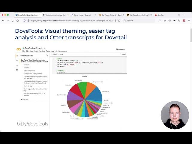 DoveTools walkthrough - Visual theming, tag analysis and Otter transcripts for Dovetail