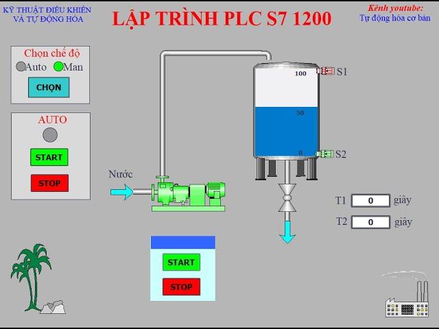 Lập Trình PLC S7 1200 (P7): Bài 4-Lập trình dự án nhỏ + SCADA WinCC mô phỏng bơm nước vào bồn.