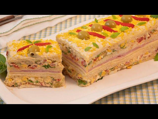 Un entrante FÁCIL, ELEGANTE Y DELICIOSO. Pastel sandwich relleno