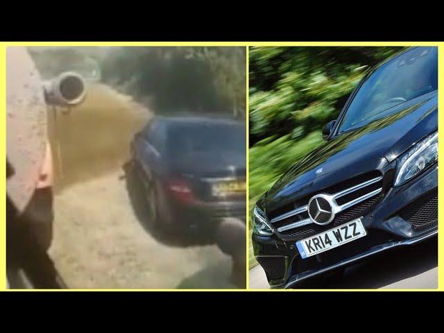 Moment angry farmer covers Mercedes in SLURRY after owner parked on his field 'to go to the beach'