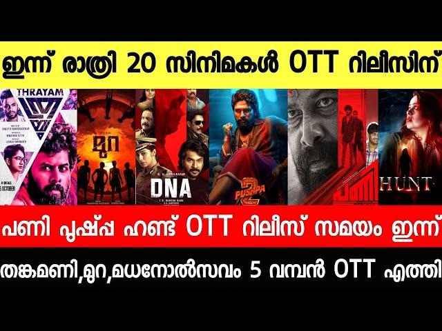 New Malayalam Movie Pushpa 2,Madanolsavam,pani OTT Release Today | Tonight OTT Release Movies | Hunt