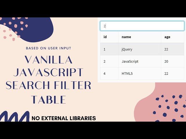 JavaScript Filter Table | No jQuery | Vanilla JavaScript |JavaScript Search Filter |JS Filter Search