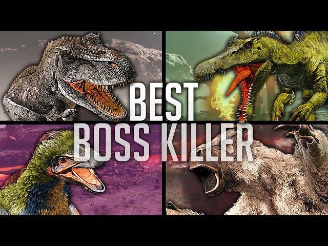T-Rex VS Spino VS Theri VS Megatherium! BEST BOSS KILLER? BEAT ARK!
