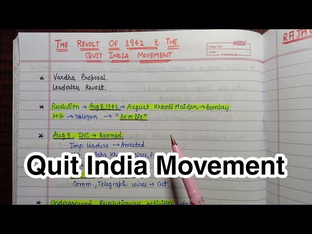 Quit India Movement (1942) || Handwritten Notes|| National Movement|| Modern India|| An Aspirant !