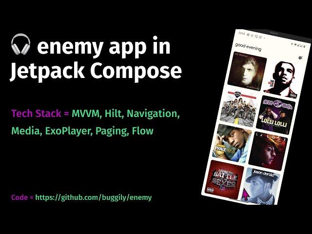 enemy audio player app in Jetpack Compose - MVVM, Hilt, Navigation, Media, ExoPlayer, Paging, Flow