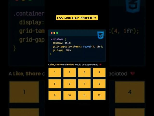 CSS grid gap property #shorts #cssgrid #css3 #html5 # responsivelayout #viral #coding #webdesign