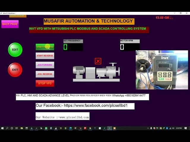 MODBUS - INVT VFD AND MITSUBISHI PLC AND SACADA CONTROLLING SYSTEM