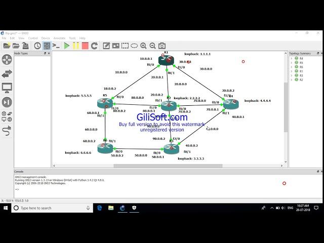 RIP Configuration using  6 routers in GNS3