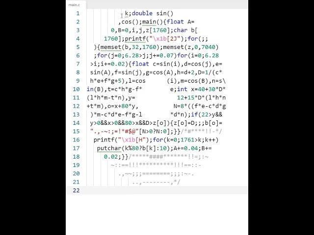 Satisfying ascii animation with C  - The doughnut shaped code that generates a spinning 