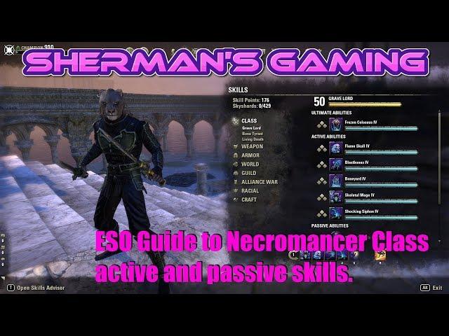 ESO Guide to Necromancer Class active and passive skills.