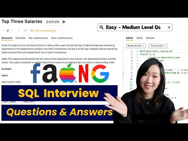 Beginner to Intermediate FAANG SQL Interview Questions and Answers | Realtime Code With Me Ep 3