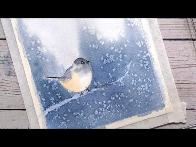 Watercolor winter season painting for beginners. Easy bird painting tutorial.