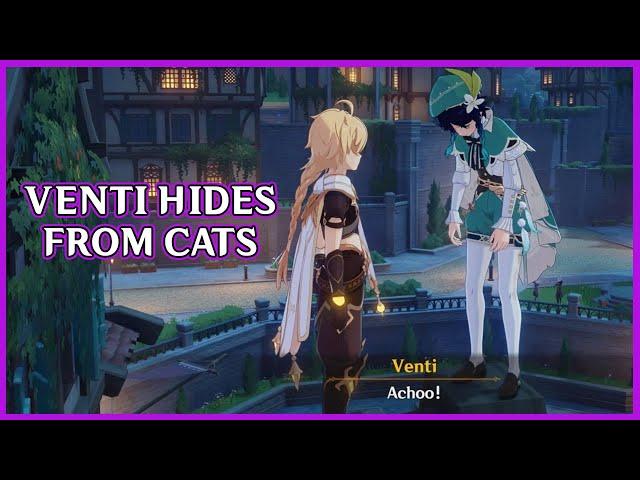 Venti hides from cats on the Mondstadt roofs - Genshin Impact 2.8