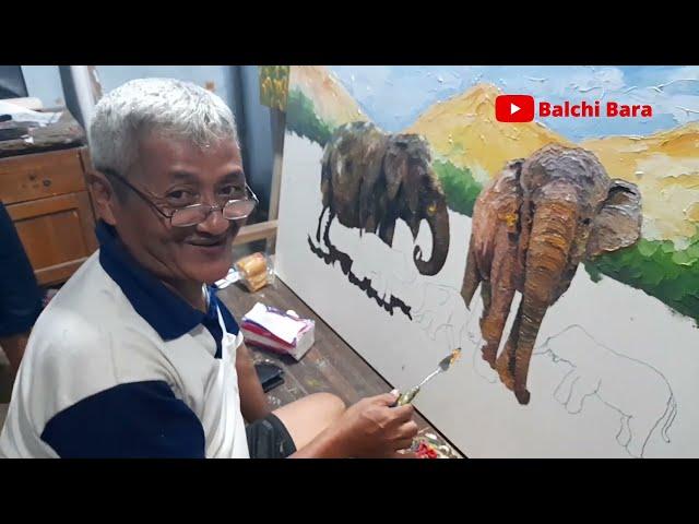 Drawing an Elephant / Acrylic Painting on Canvas / Balchi Bara Art