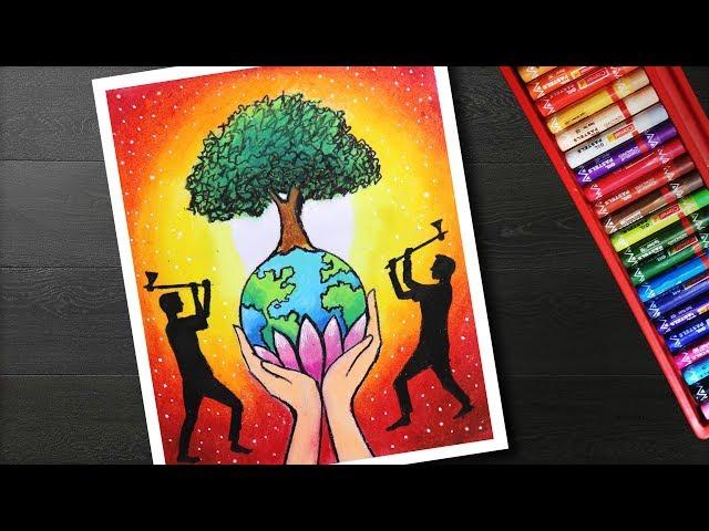 How to draw save trees drawing - Poster making on save trees