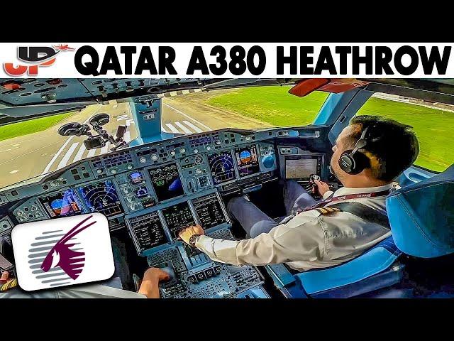 Qatar Airways Airbus A380 Cockpit Landing at London Heathrow