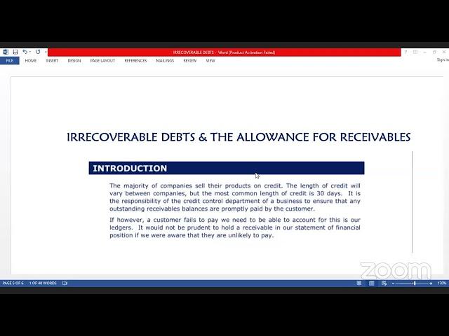 ACCOUNTING FOR IRRECOVERABLE DEBTS & ALLOWANCE FOR RECEIVABLES